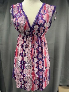 BETSEY JOHNSON Lace Trim Mini Woven Caftan Dress - Snakeskin - Medium - New - Picture 1 of 12