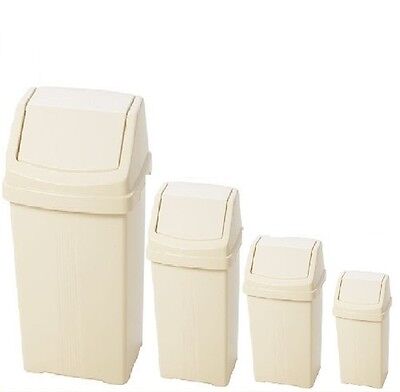Plastic Cream Swing Top Bin Rubbish Waste Dust Bins Home Office Kitchen 4 Sizes • 12.75£