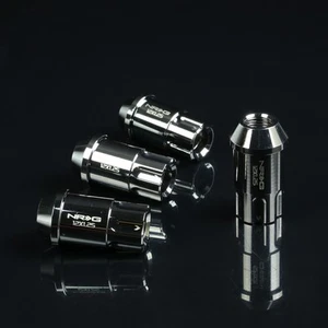 NRG ALUMINUM OPEN END TUNER WHEEL RIM LUG NUT 6PT LOCK M12x1.25 BLACK CHROME 4PC - Picture 1 of 6
