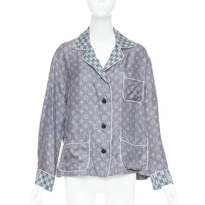 LOUIS VUITTON Seda Púrpura Damier Cuadros Jacquard Monograma Pijama Camisa FR36 S Foto 1 de 4