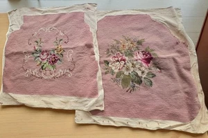 Par de paneles florales vintage de punta de aguja rosa bordado ramo - Imagen 1 de 16