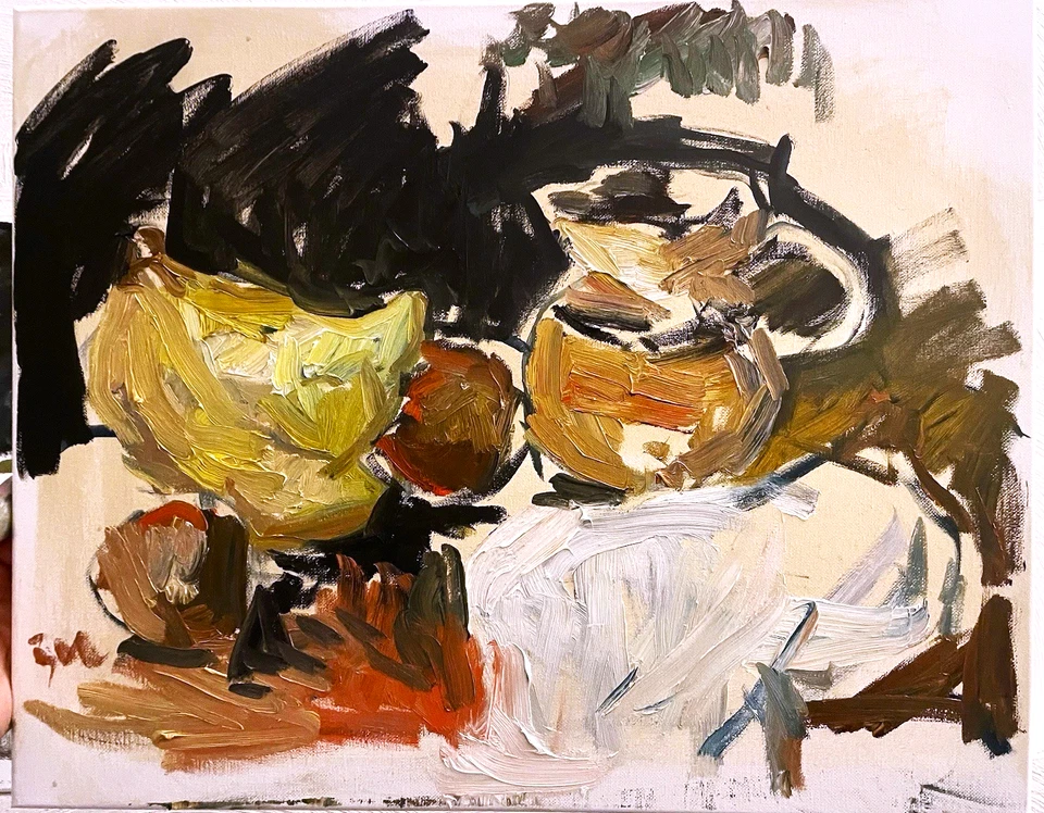 Pintura al óleo moderna de graffiti cubismo bodegón 16x20 original 2025 lienzo firmado Foto 1 de 2