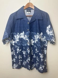 Maui & Sons Hawaiian Shirt Mens Button Down Short Sleeve Blue/White Floral Print - Picture 1 of 9