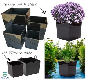 Blumenkübel Eckig Hochglanz Übertopf Schwarz Blumentopf mit Einsatz Set 4 M XXL - Bild 1 von 5