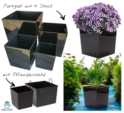 Blumenkübel Eckig Hochglanz Übertopf Schwarz Blumentopf mit Einsatz Set 4 M XXL - Bild 1 von 4