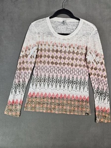 Prana Womens Medium Tee Shirt Sheer Scoop Colorful Aztec Long Sleeve Athletic  - Picture 1 of 9