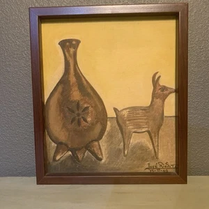 Framed Original 1962 Artist-Signed Southwestern Indigenous Folk Art Painting - Picture 1 of 9
