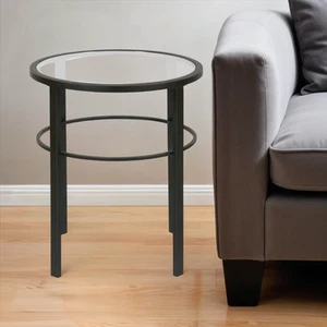 22" Black And Clear Glass And Steel Round End Table - Picture 1 of 10
