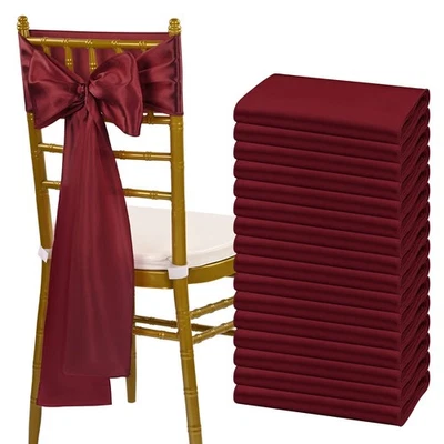 60 PCS Burgundy Satin Chair Sashes Bows Universal Chair Cover for Wedding Rec... - Изображение 1 из 4