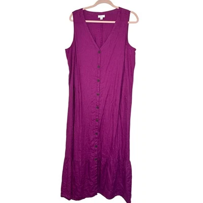 J Jill любовь льняной Midi платье фиолетовый кнопка спереди без рукавов плюс размер XL - Изображение 1 из 4