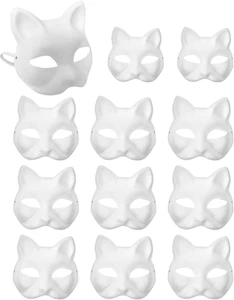 12 PCS Cat Masks White Paper Therian Mask Painted Half Blank Animal Cosplay Face - Picture 1 of 11
