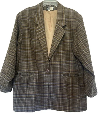 Blazer de Colección Adolfo International Mujer Talla Grande Gran Tamaño Verde Mezcla de Lana a Cuadros Foto 1 de 4