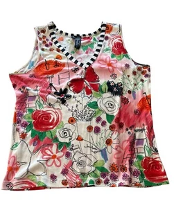 Womens LYNN RITCHIE Silk Cotton Blend Sleeveless Top Medium Floral Bright - Picture 1 of 11