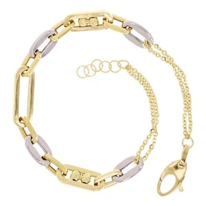 Italian 14k Two Tone Gold Oval & Paper Link Chain Bracelet 7.5" 5.7mm 4.1 grams - Picture 1 of 4