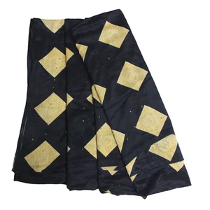 Black Printed Saree Indian Vintage Crepe Silk Recycled Fabric Sewing Sari Dress - Picture 1 of 7