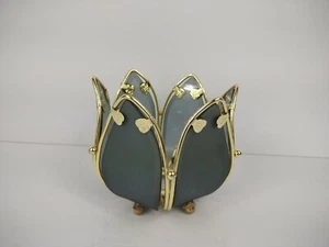 Vintage Mid Century 80er Lotus Glas Kerzen Teelichthalter rauchgrau gold 4" - Bild 1 von 12