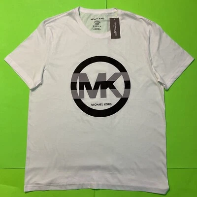 MICHAEL KORS Hombre Camiseta Manga Corta GRANDE Blanca con Negro, Gris Algodón NUEVO Foto 1 de 4
