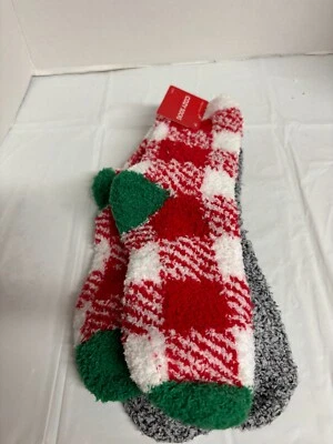 Женские 2 пары уютный Тапочки носки новый один размер серый/красный, зеленый клетку - Изображение 1 из 4