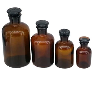 250-2500ml Brown Glass Narrow Mouth Bottle With Stopper Lab Chemistry Glassware - Picture 1 of 6