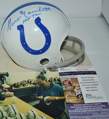 GINO MARCHETTI AUTOGRAPHED ORIGINAL 2 BAR MINI HELMET BALTIMORE COLTS HOF 72 JSA - Image 1 of 4