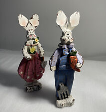 Rabbit Mr.& Mrs. Figurines Spring Garden Easter Cracked Wood Farm House Decor