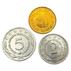Lot of 3 Yugoslavia 20 Para, 2 & 5 Dinara - 1970s - AU/UNC - Combined Ship - Picture 1 of 2