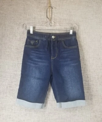 Guess Los Angeles Roll Cuff Jean Shorts Youth 12 Blue Denim Zip Tie Waist EUC - Image 1 of 4