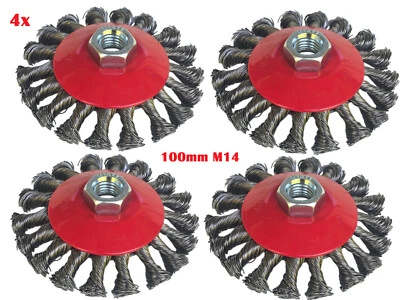 MAGMA 4x Topfbürste Drahtbürste 100mm M14 gezopft Kegelbürste Flex & Winkelschleifer