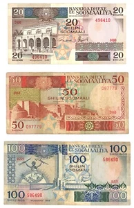 Gruppe von 3 Scheinen aus Somalia - 20, 50, 100 (60053) - Bild 1 von 2