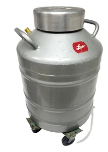 Linde Union Carbide LR-30-10 30L Cryogenic Dewar w/ 5 Holding Cells & Dolly - Picture 1 of 12