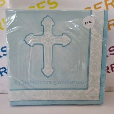 16 x 1st First Holy Communion Radiant Cross Party Serviettes/Napkins - Blue - Image 1 of 4