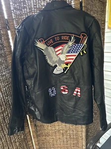 Motorcycle Mens Leather Jacket Diamond Plate Buffalo Live To Ride Eagle 2XL - Picture 1 of 7