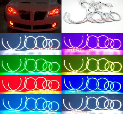 RGB halo ringsfor Pontiac G8 2008 2009 headlight fog light Bluetooth APP LEDDRL - Image 1 of 4