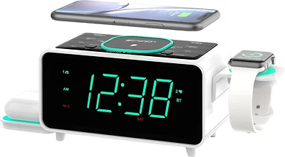 Smartset Dual Alarm Clock FM Radio with Wireless Charging, Bluetooth Speaker, Ul - Image 1 of 4