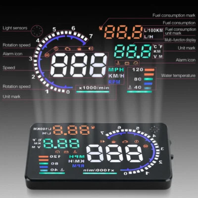 Pantalla frontal HUD Head Up Display de estado de automóvil de 5,5" OBD II OBD2 indicador automático tablero advertencia de velocidad Foto 1 de 4
