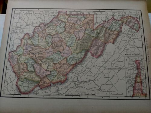 West Virginia 1895 Color 10 1/2 x 14 Map / Rand McNally Atlas