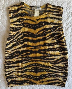 D&G Dolce & Gabbana Cashmere Top Sleeveless Tiger Print Animal Vintage Size S - Picture 1 of 5
