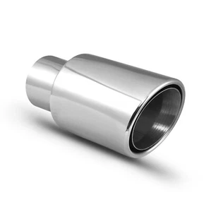 Double Wall Exhaust Tip Chrome Angle Cut Muffler Pipe 2.25" ID x 3.5"OD x 6.25"L - Foto 1 di 6