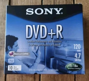 Sony DVD + R 10 Pack Discs W/Cases 120 min 4.7 GB Blank Sealed 1x-16x DPR47SL4 - Picture 1 of 7