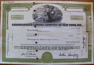 Stock certificate Consolidated Edison dated 1970s - Picture 1 of 2