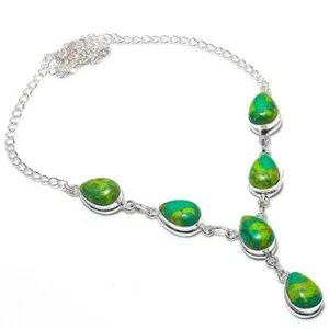 Turquoise Gemstone Handmade 925 Sterling Silver Jewelry Necklace Size 18" - Picture 1 of 1