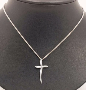 14k Weißgold Modernist Design Kreuz mit Diamant Chip Mitte, 17" lang - Bild 1 von 5