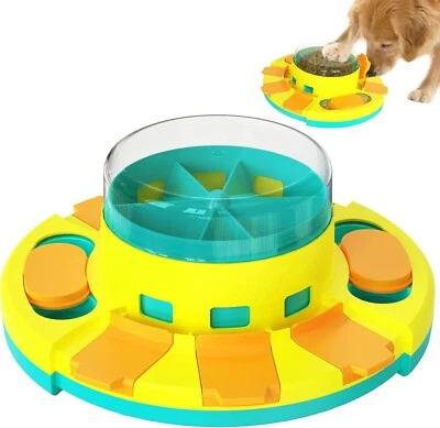 Interactive Puzzle Dog Toy Slow Eat Feeding Dispenser Food Bowl - Yellow. 26cm