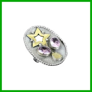 Pink Kunzite Gemstone Daughter Gift New Star Ring Jewelry 18K Gold Plated Silver - Picture 1 of 7