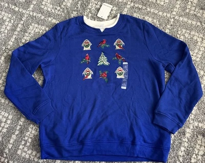 Breckenridge красный кардинал деревья Рождество праздник синий толстовка большой новый с Ярлыками - Изображение 1 из 4