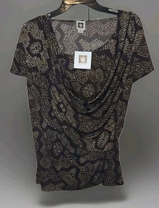 Anne Klein Cowl Neck Brown Blouse Patterned Top Size XL NWT - Picture 1 of 5