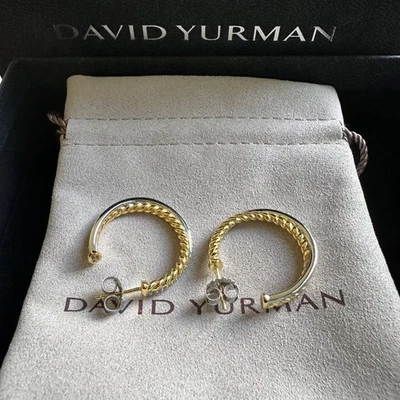 DAVID YURMAN Sterling Silver & 18 K Gold CROSSOVER CABLE HOOP EARRINGS - Image 1 of 4