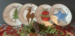 4 Pier 1 Weihnachten Urlaub Dessertteller Stern Baum Rentier Ornament 7,5" EG - Bild 1 von 9