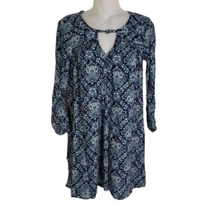 American Eagle Women's Tunic Top Size XS Paisley Blue Green 3/4 Sleeve Keyhole - Picture 1 of 8