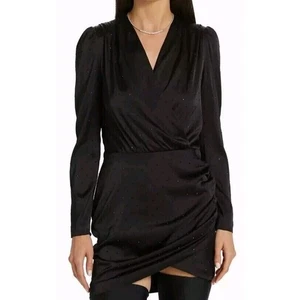 Generation Love Rafael Crystal Minikleid Langarm Satin Schwarz Medium NEU - Bild 1 von 9